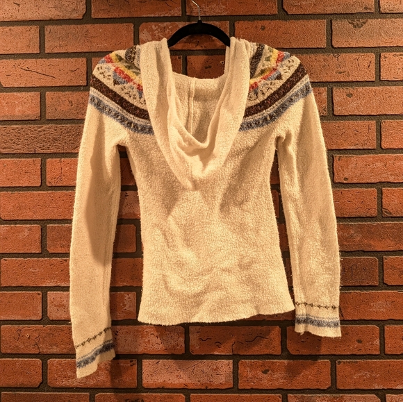 Vtg Next Era Couture V Neck Hoodie Sweater Cream Hearts Aztec Design Pocket M - Picture 2 of 3